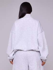 MUSERA Sweatshirt Longgar dengan Resleting Seperempat, Potongan Santai, Cocok untuk Kembali ke Sekolah, Nyaman, Imut, Kasual, Sehari-hari, Koleksi Pakaian Minimalis, Streetwear Y2K, Abu-abu, Musim Semi, Liburan, Musim Panas - Light Grey - View 4