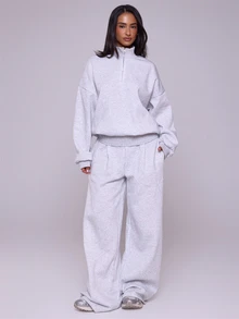 MUSERA Sweatshirt Longgar dengan Resleting Seperempat, Potongan Santai, Cocok untuk Kembali ke Sekolah, Nyaman, Imut, Kasual, Sehari-hari, Koleksi Pakaian Minimalis, Streetwear Y2K, Abu-abu, Musim Semi, Liburan, Musim Panas - Light Grey - View 2