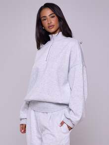 MUSERA Sweatshirt Longgar dengan Resleting Seperempat, Potongan Santai, Cocok untuk Kembali ke Sekolah, Nyaman, Imut, Kasual, Sehari-hari, Koleksi Pakaian Minimalis, Streetwear Y2K, Abu-abu, Musim Semi, Liburan, Musim Panas - Light Grey - View 3
