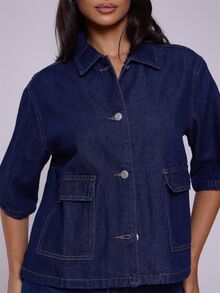 MUSERA Boxy Fit Collared Button Denim Top Summer Casual Cute Festival Western Back To School Streetwear Office Nashville Chic Spring Fall Autumn Winter - Dark Wash - View 5