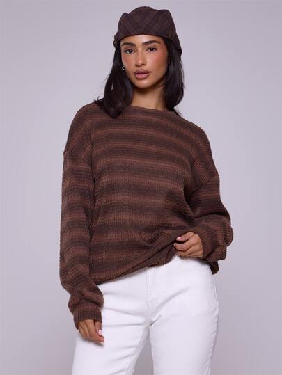 MUSERA Oversized Crew Neck Striped Jumper Spring Casual Y2k 90's Stripe Oversized Winter Work Office Chic Sweater Vacation Fall Autumn Winter Christmas