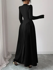 Modelyn Elegant Long Wine Red Beaded Dress For Women, Winter - Black - View 2