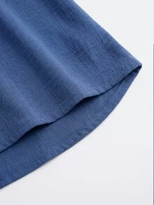 Linhara CURVE Plus Size Woven Casual Office Vacation Beach Vacation-Style Autumn Shirt Fall Dusty Blue - Blue - View 6