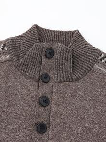 Manfinity CasualKnits 男士秋冬半開領修肩針織套頭毛衣 - 咖啡棕 - 查看 5