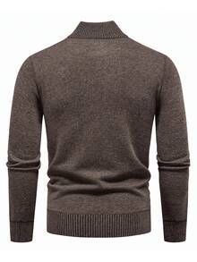 Manfinity CasualKnits 男士秋冬半開領修肩針織套頭毛衣 - 咖啡棕 - 查看 2