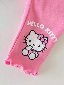 HELLO KITTY AND FRIENDS | SHEIN 2件組女嬰女童休閒舒適冬季印花長袖套頭衛衣與內搭褲兩件套，適合秋冬 - 黑色 - 查看 3