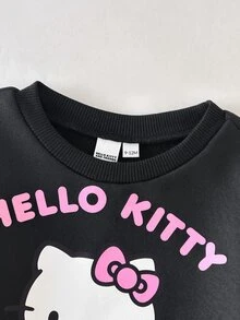 HELLO KITTY AND FRIENDS | SHEIN 2件組女嬰女童休閒舒適冬季印花長袖套頭衛衣與內搭褲兩件套，適合秋冬 - 黑色 - 查看 9