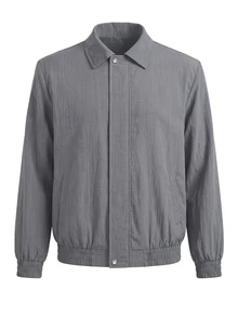 Autumn Grey Premium Padded Shoulder Pocket Textured Pleated Fabric Casual Loose Zipper Lapel Jacket Thin Outerwear - Grey - View 3