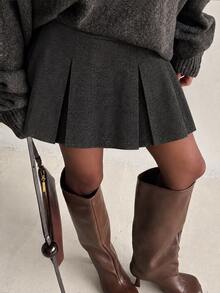 Airaco Women's New Dark Gray Skirt In A Wool-Like Fabric For Autumn And Wintersuitable For Both Commuting And Everyday Wear. - Dark Grey - View 5