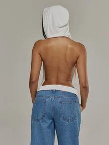 MUSERA Cowl Neck Draped Plunge Open Back Hooded Top Summer Daily Back To School Off-White Pony Club Night Out Sexy Casual - White - View 5