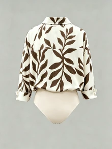 SHEIN Franclia 女款花卉印花翻領休閒熱帶風襯衫連身衣 外出度假米白色秋季 - 彩色 - 查看 2