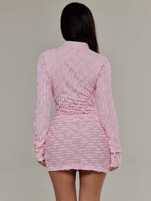 MUSERA Set áo tay dài ôm sát cổ cao khoét ngực phối chân váy mini bodycon ôm dáng, màu hồng Pony, phong cách thường ngày đi học, cho mùa thu đông - Hồng - Xem 5