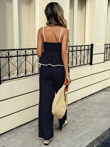 Siren Gaze Women's Ruffled Hem Camisole And Pants 2 Pieces Set,Summer Outfits For Women - Navy Blue - View 2