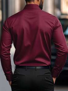 Calvornis Men's Casual Fashion Long Sleeve Shirt, Formal, Ceremony - Burgundy - View 2