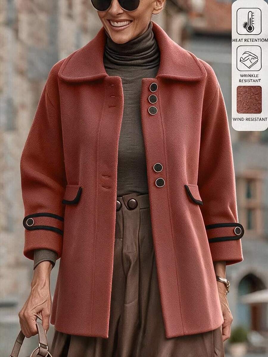 SHEIN LUNE Jaket Lengan Panjang Longgar dengan Kancing Depan dan Belahan Kerah Patchwork