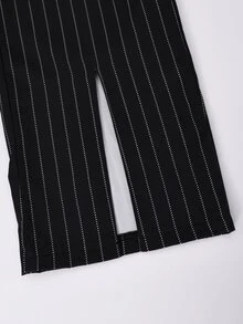 SHEIN 青少年女孩冬季拼接黑色腰帶長袖襯衫與寬腿褲，休閒破洞兩件套，派對正式穿搭 - 黑與白 - 查看 6