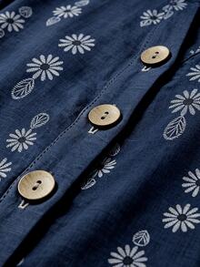 Linhara CURVE Plus Size Women's Woven Printed Casual Autumn Blouse Fall - Navy Blue - View 6