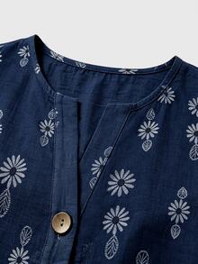 Linhara CURVE Plus Size Women's Woven Printed Casual Autumn Blouse Fall - Navy Blue - View 7