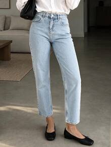 cottnline Casual Washed Straight-Leg Cropped Jeans - Light Wash - View 1