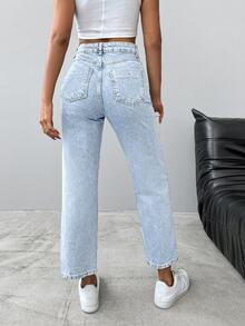 cottnline Casual Washed Straight-Leg Cropped Jeans - Light Wash - View 2