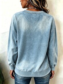 EMERY ROSE Women's Vintage Washed Crew Neck Sweatshirt, Faux Pocket & Ripped Detail Loose Long Sleeve Pullover Top Fall - Multicolor - View 4