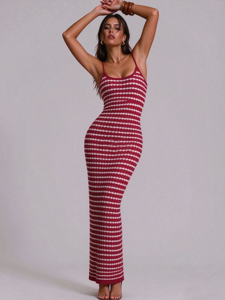 Glamine Black & White Striped Sleeveless Midi Dress, Elegant & Graceful For Elegant Long Party Dress Burgundy Dress Striped Dress - Multicolor - View 9