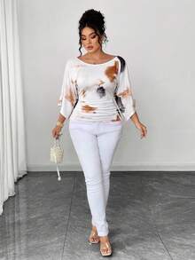 SHEIN Elenzya Plus Size Women's Knitted High Stretch Bell Sleeve Round Neck Solid Color Elegant T-Shirt Fall - Multicolor - View 4