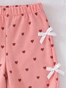 1pc Toddler Girl Wide Leg Pants Cute Sweet Pink Heart Print Bow Accent Elastic High Waisted Regular Birthday Party Summer Daily School Boho Chic - Pink - View 6