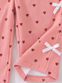 1pc Toddler Girl Wide Leg Pants Cute Sweet Pink Heart Print Bow Accent Elastic High Waisted Regular Birthday Party Summer Daily School Boho Chic - Pink - View 4