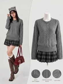 Elamini Women's Autumn/Winter Lazy Fashion Minimalist Versatile Commute Daily Photo Party Pullover Sweater - Grey - View 1