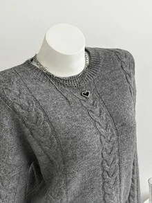 Elamini Women's Autumn/Winter Lazy Fashion Minimalist Versatile Commute Daily Photo Party Pullover Sweater - Grey - View 5
