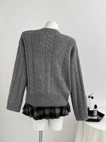 Elamini Women's Autumn/Winter Lazy Fashion Minimalist Versatile Commute Daily Photo Party Pullover Sweater - Grey - View 2