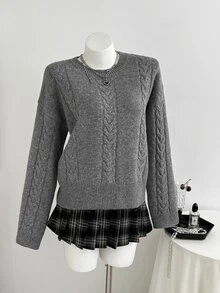 Elamini Women's Autumn/Winter Lazy Fashion Minimalist Versatile Commute Daily Photo Party Pullover Sweater - Grey - View 7