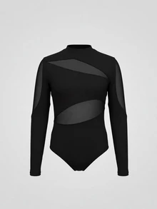 SHEIN Tween Girls Clothes Solid Color Contrast Mesh Long Sleeve Athletic Exotic Active Modest Cute School Dance Back To School Autumn Fall All Black - Black - View 9