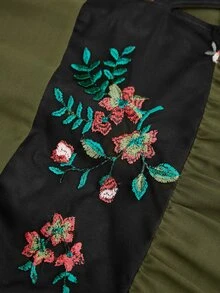 SHEIN LUNE Plus Size Women Holiday Off Shoulder Short Sleeve Smocked Floral Print Elegant Maxi Dress - Army Green - View 8