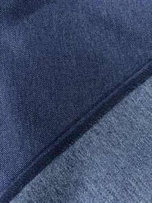 SHEIN Stand Collar Mesh Long Sleeve Faux Denim A-Line Mini Dress With Pockets - Blue - View 6