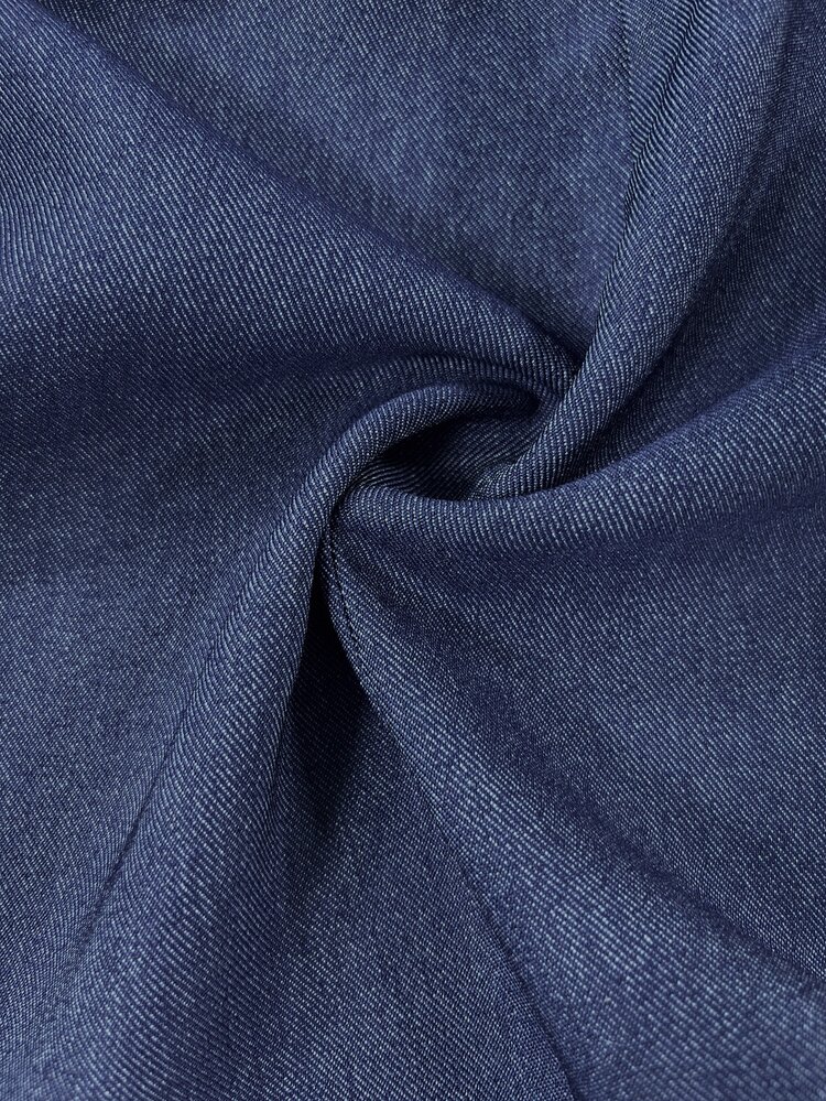 SHEIN 立領網紗長袖仿丹寧A字口袋迷你洋裝 - 藍色 - 查看 5