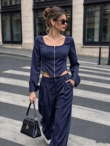 SHEIN Women Two-Piece Outfits - Navy Blue - View 2