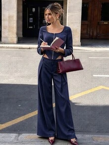 SHEIN Women Two-Piece Outfits - Navy Blue - View 3