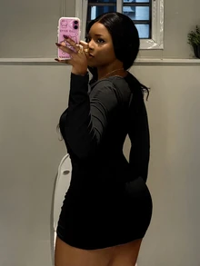 StreetHx Sexy Criss-Cross Deep V Neck Little Black Dress, Long Sleeve Ruched Waist Elastic Slim Fit Bodycon Mini Dress - Grey - View 3