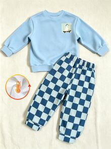 2 Pieces Boys' Sweatshirt Set, Cute Duck Pattern Print, Long Sleeves, Round Neck, Fall, 1st Birthday Light Blue Blue And White Funny Graphic - Multicolor - View 7