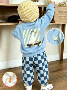 2 Pieces Boys' Sweatshirt Set, Cute Duck Pattern Print, Long Sleeves, Round Neck, Fall, 1st Birthday Light Blue Blue And White Funny Graphic - Multicolor - View 1