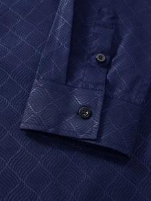 Calvornis Men's Navy Blue Autumn Elegant Office Shirt,Luxury Business Casual Solid Color Button Long Sleeve Formal Designer Shirts For Men, Ceremony - Navy Blue - View 8