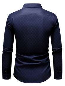 Calvornis Men's Navy Blue Autumn Elegant Office Shirt,Luxury Business Casual Solid Color Button Long Sleeve Formal Designer Shirts For Men, Ceremony - Navy Blue - View 2