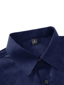 Calvornis Men's Navy Blue Autumn Elegant Office Shirt,Luxury Business Casual Solid Color Button Long Sleeve Formal Designer Shirts For Men, Ceremony - Navy Blue - View 5