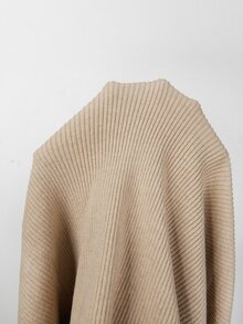 SHEIN Women's Solid Color Turn-Down Collar Long Sleeve Slim Fit Elegant Sweater - Khaki - View 5
