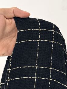 GlowEve CURVE Women's Fashion Elegant Large Lapel Long Sleeve Double-Breasted Waist-Cinching A-Line Plaid Jacket, Suitable For Daily Commute Wear Fall - Black - View 11