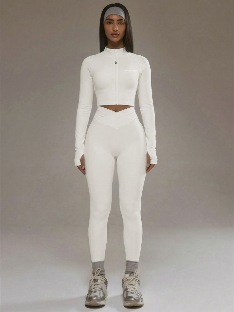 Musera Sport Cropped Zip Through BBL Jacket Only Padel Winter Activewear Sport Gym Workout - White - View 5