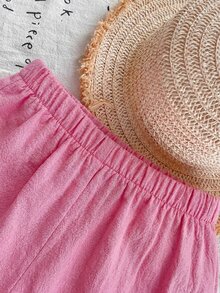 SHEIN Young Girl Young Girl Woven Solid Color Camisole Top And Long Pants 2 Pieces Set - Pink - View 10