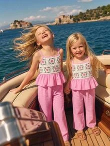 SHEIN Young Girl Young Girl Woven Solid Color Camisole Top And Long Pants 2 Pieces Set - Pink - View 13